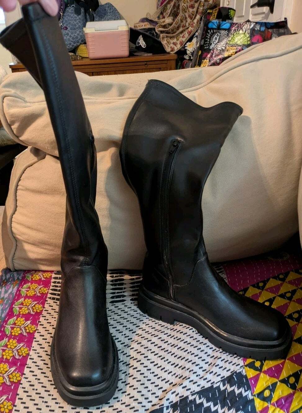 Steve Madden Lucci Black Lug Sole Chunky Platform Knee High Boots Women Sz 7